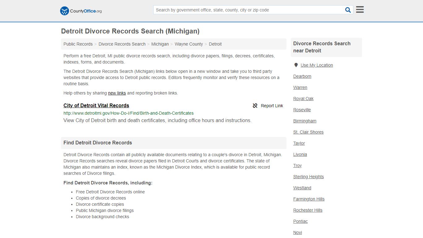 Detroit Divorce Records Search (Michigan) - County Office