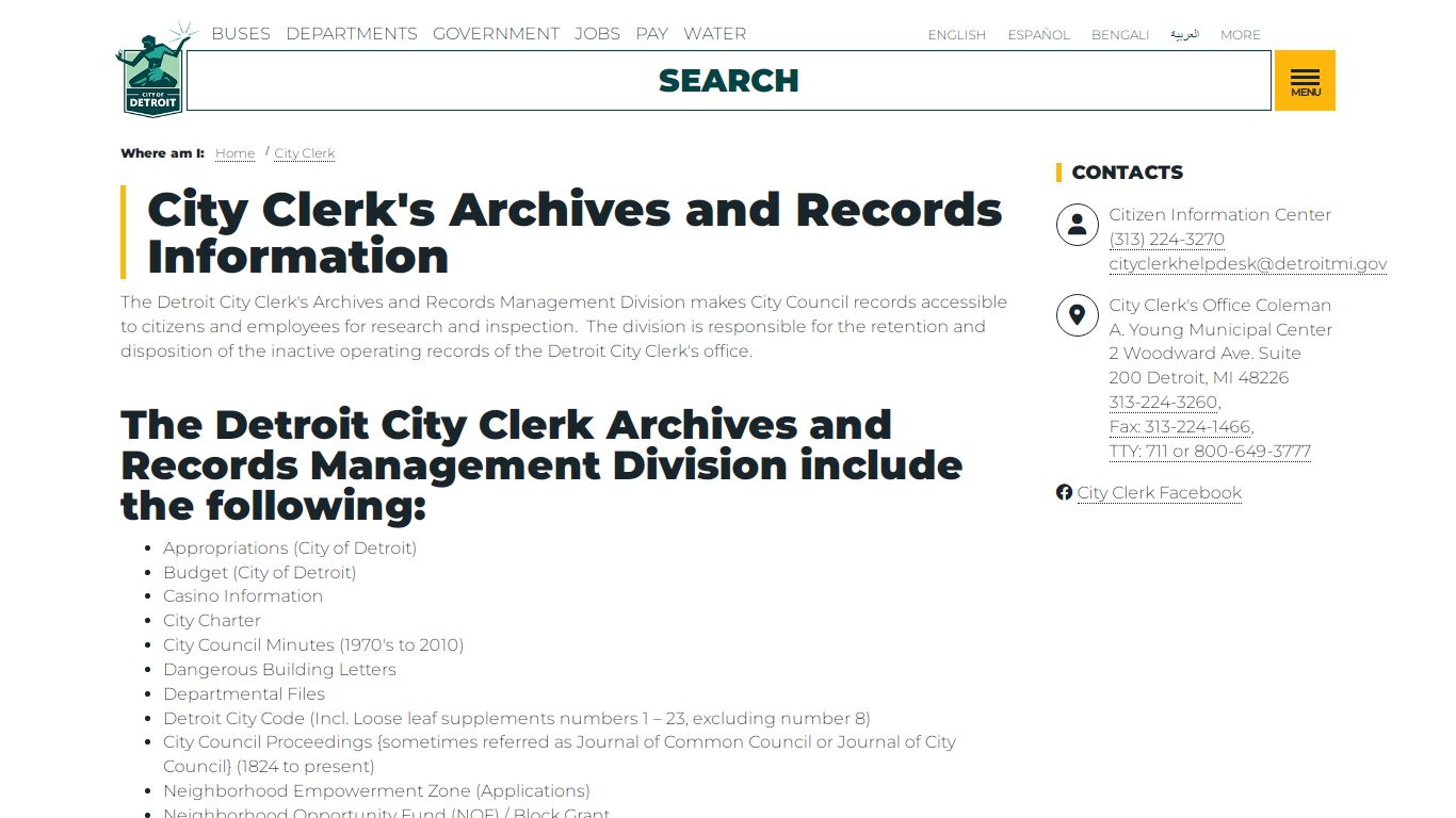 City Clerk's Archives and Records Information | City of Detroit